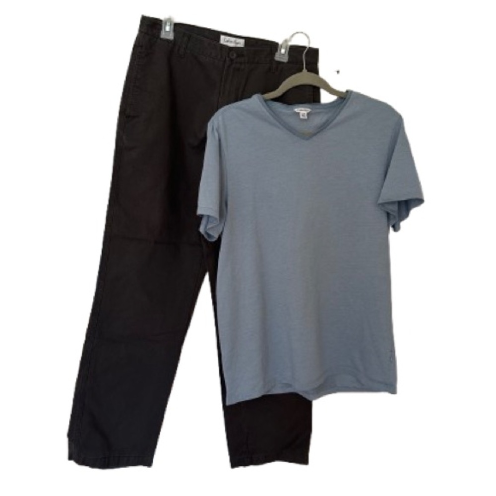 2 of Calvin Klein Mens Straight-Fit Gray Pants & T-shirt, Sz L/31x32